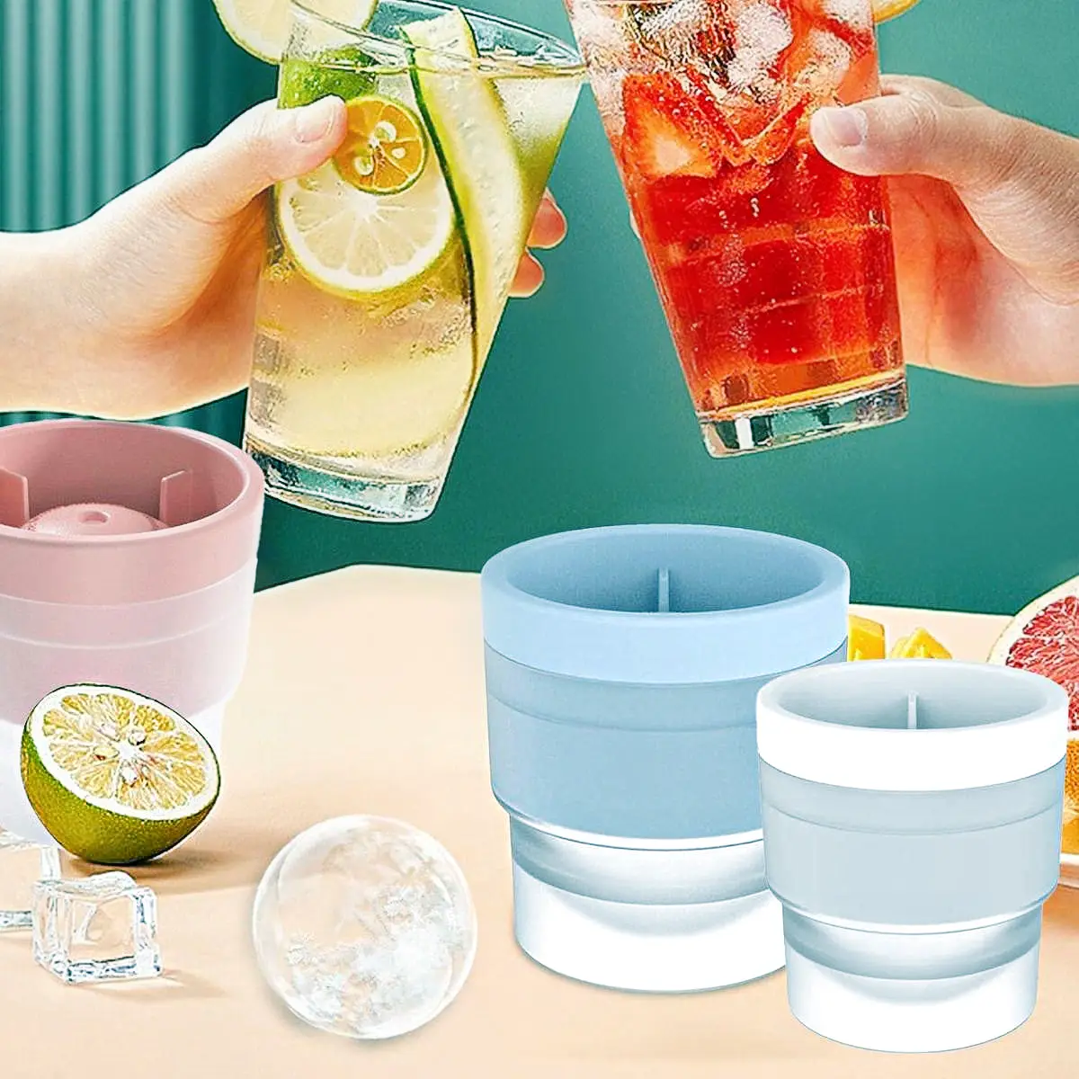 3 PCS Ice Ball Maker Mold, Reusable 2.5 Inch Ice Cube Trays, Easy Release Silicone Round Ice Sphere Tray, with Lids & Funnel for Whiskey, Cocktails &