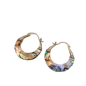 Abalone Shell Accent Huggie Earrings, Non Tarnish High Quality Women Jewelry, Spring Daily Party Glam Ear Accessories, Perfect Holiday & Mother's Day Gift for Her