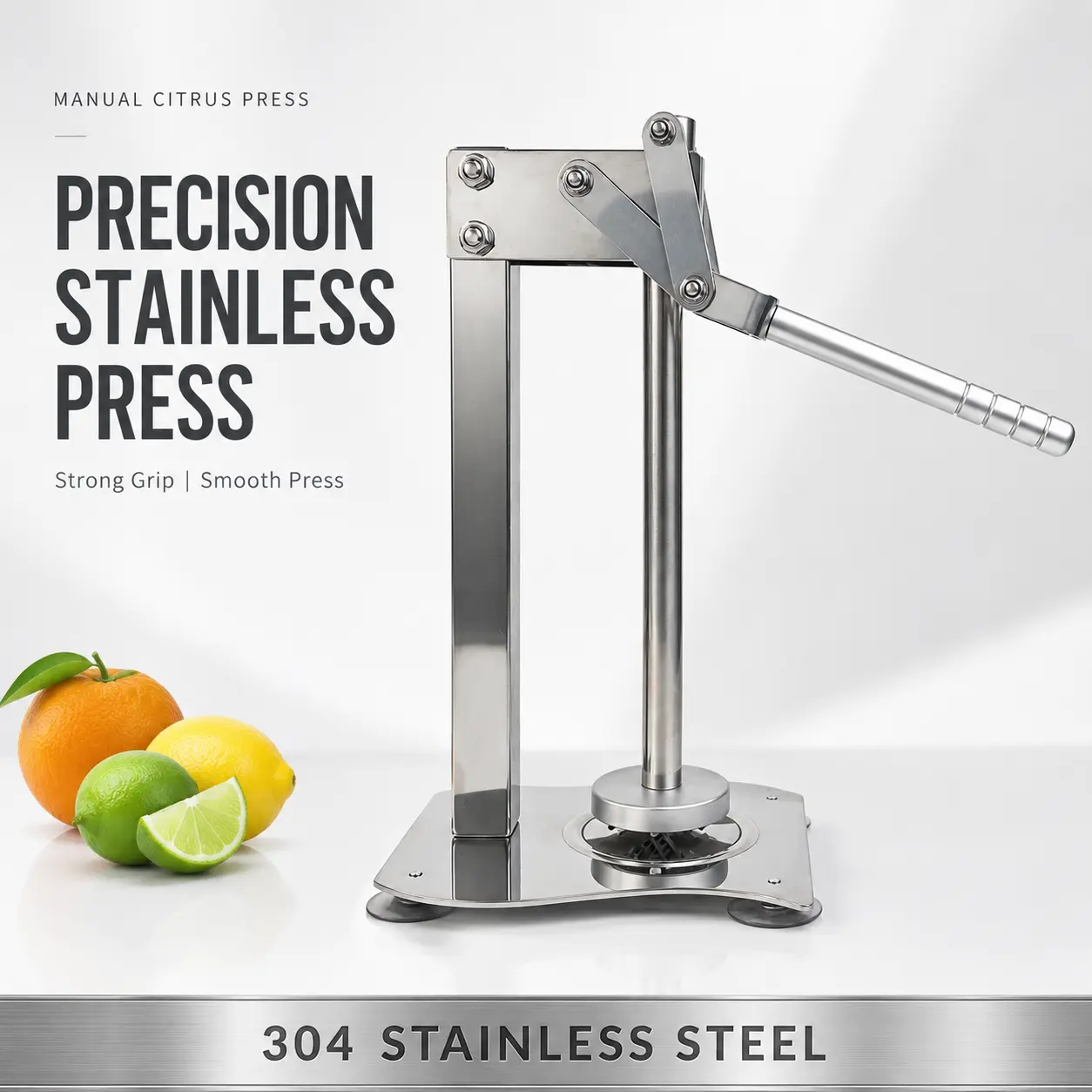 304 Stainless Steel Heavy Duty Commercial Grade Hand Press Juicer - Manual Kitchen Utensils Juice Extractor with Leverage Pull Press, No Battery Needed for Orange, Lemon