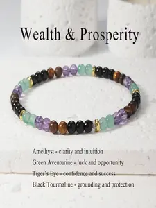 Natural Crystal Beaded Bracelet, Wealth & Prosperity Jewelry Gift, Chakra Healing Crystal, Unisex Energy Balance Accessory