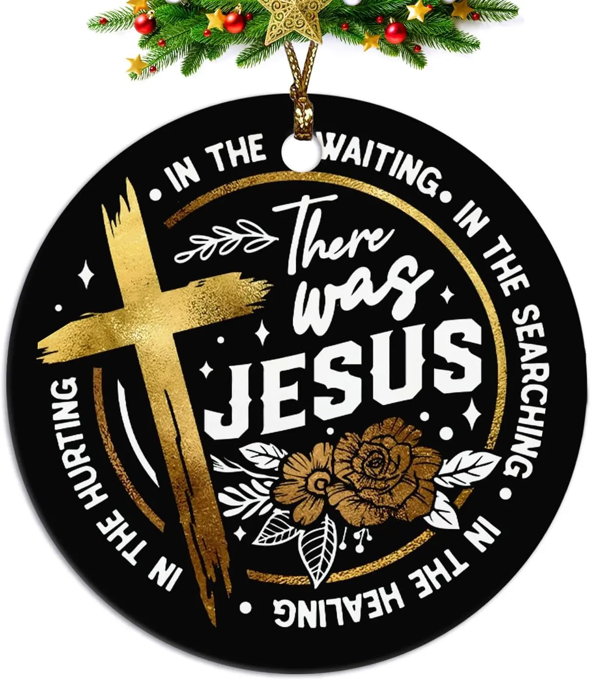 Christian Christmas Ornaments, There was Jesus Scripture Ceramic Christmas Xmas Ornament Keepsake Decorations, Inspirational Christian Gifts for Women Teen Girls