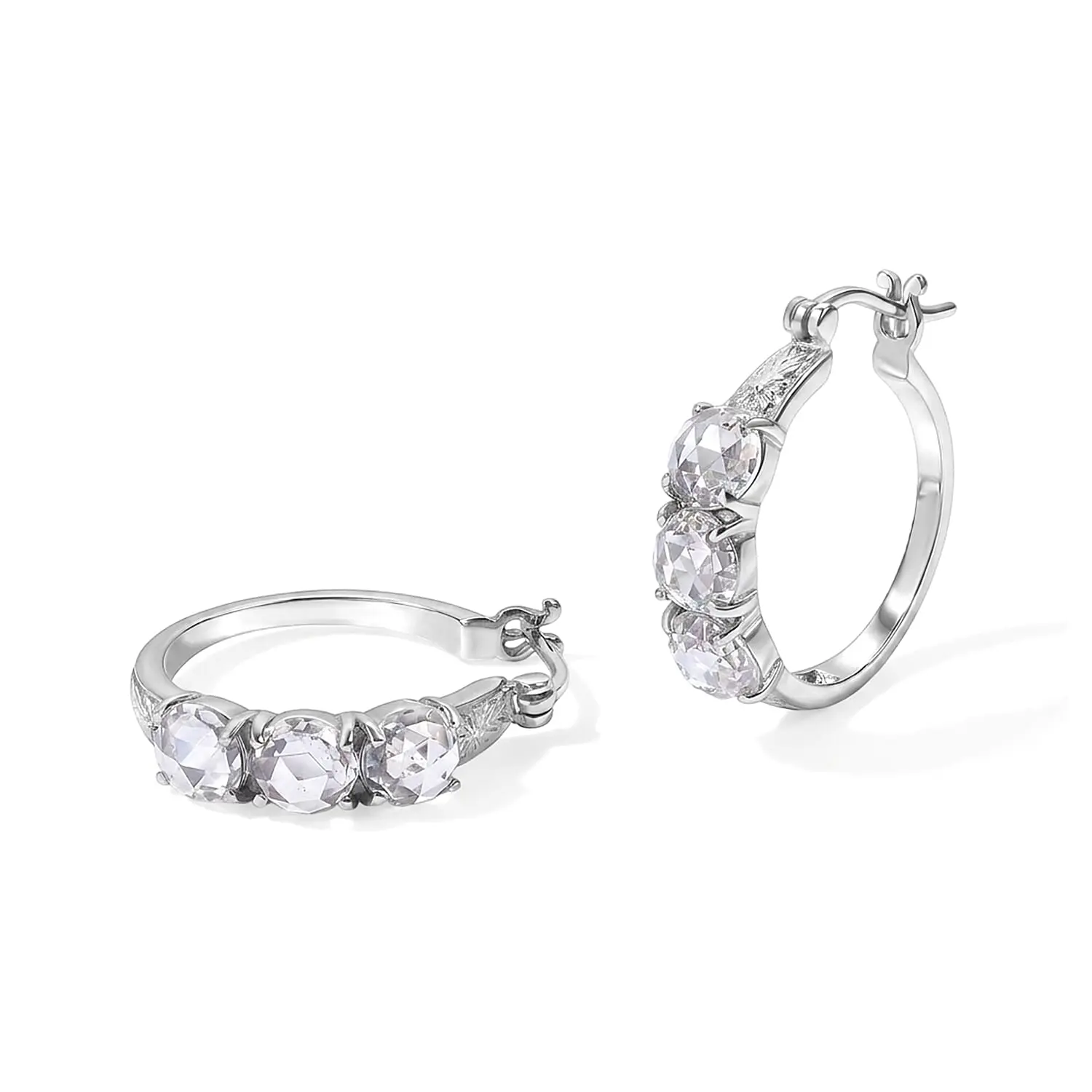 EverTrue Simulated White Diamond Hoop Earring in Stainless Steel