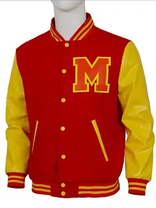 Michael Jackson Cosplay Varsity Jacket Red Yellow Colorblock Baseball Jacket Retro Bomber Coat For Stage Performance Daily Wear