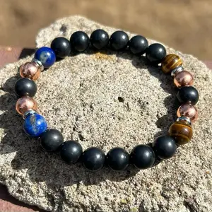 Shungite, Copper, Tiger’s Eye & Lapis Lazuli EMF Blocker Manifestation Bracelet - Energy Healing, Protection, and Spiritual Balance, Adjustable to Fit Most Wrist Sizes