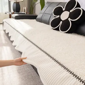 Creamy Plush Sofa Cushion, Thick Anti-Slip Wave Edge, Soft Living Room Sofa Protector, Reusable All-Season Couch Pad