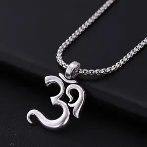 EUEAVAN Vintage Yoga Om Pendant Necklace Hindu Meditation Aum Symbol Necklace Breathe Amulet Indian Sanskrit  Jewelry for Man