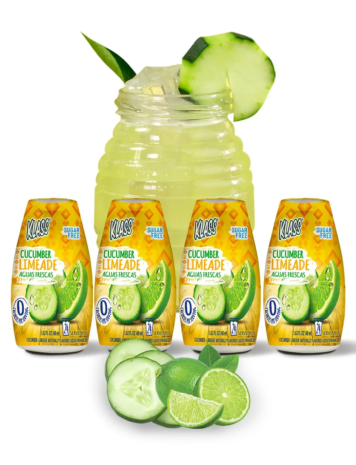 Klass Aguas Frescas Cucumber Limeade Liquid Water Enhancer, Naturally Flavored, Sugar-Free, 0-Calorie, Keto-Friendly Drink Mix (4 Bottles, Makes 96 Drinks)