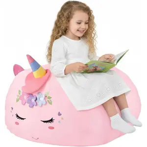 Children's Bean Bag Cover for Soft Toys 24 x 24 x 19.7 in - Toy Storage for Children's Room - Cuddly Toy Organiser for Plush Toys & Blankets Premium Velvet, Zip - Unicorn