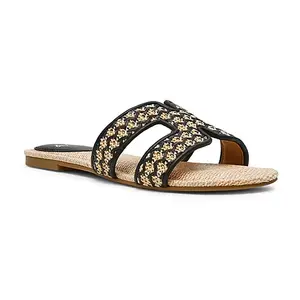 Women’s Raffia Slide Sandals Cushioned Memory Foam Summer Flats