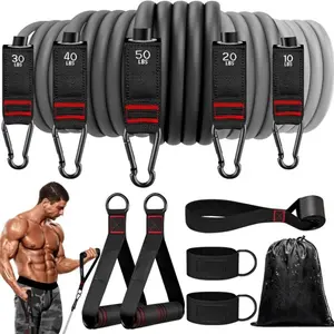 Resistance Bands, Exercise Bands with Handles, Fitness Bands, Workout Bands with Door Anchor and Ankle Straps, for Heavy Resistance Training, Physical Therapy, Shape Body, Yoga, Home Workout Set