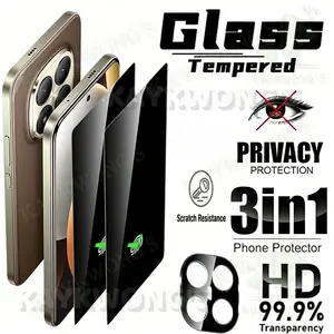 KAYKWONG'S 2 Pack Privacy Tempered Glass Screen Protector and 1 Lens Protector, for Xiaomi Redmi Note 15/14/13 Pro/pro+, Full Coverage, Anti-Scratch, Bubble-Free, Easy Installation