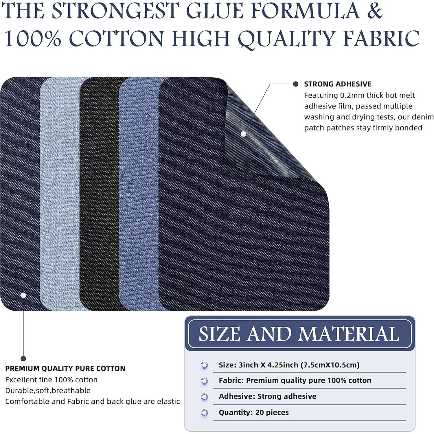 KING MOUNTAIN Iron-on Repair Patch 20 Pcs Pack,Denim Patches for Jeans Kit 3" by 4-1/4", 100% Cotton Denim Iron-on Repair Patch,Jeans and Clothing Repair and Decoration Kit (Five Color) KING MOUNTAIN Iron-on Repair Patch 20 Pcs Pack,Denim Patches for Jeans Kit 3" by 4-1/4", 100% Cotton Denim Iron-on Repair Patch,Jeans and Clothing Repair and Decoration Kit (Five Color)