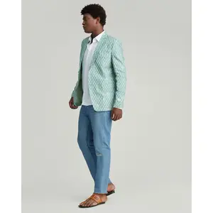 Evan Blazer - Soft Green Embroidered Cotton Silk Statement Blazer, Hand Embroidery, Wooden Button Accents, Satin Lining, Tailored Fit, True to Size, Perfect for Formal & Semi-Formal Occasions