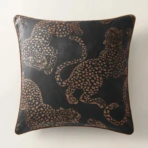Z Gallerie Leopardi Dual Side Pillow 22"- Black/Rust Feather Down Cushion Reversible Cushion
