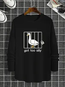Men's Goose Graphic Print Round Neck Long Sleeve Tee, Loose Casual Comfy Crew Neck T-shirt for Spring, Men's Top for Daily Wear