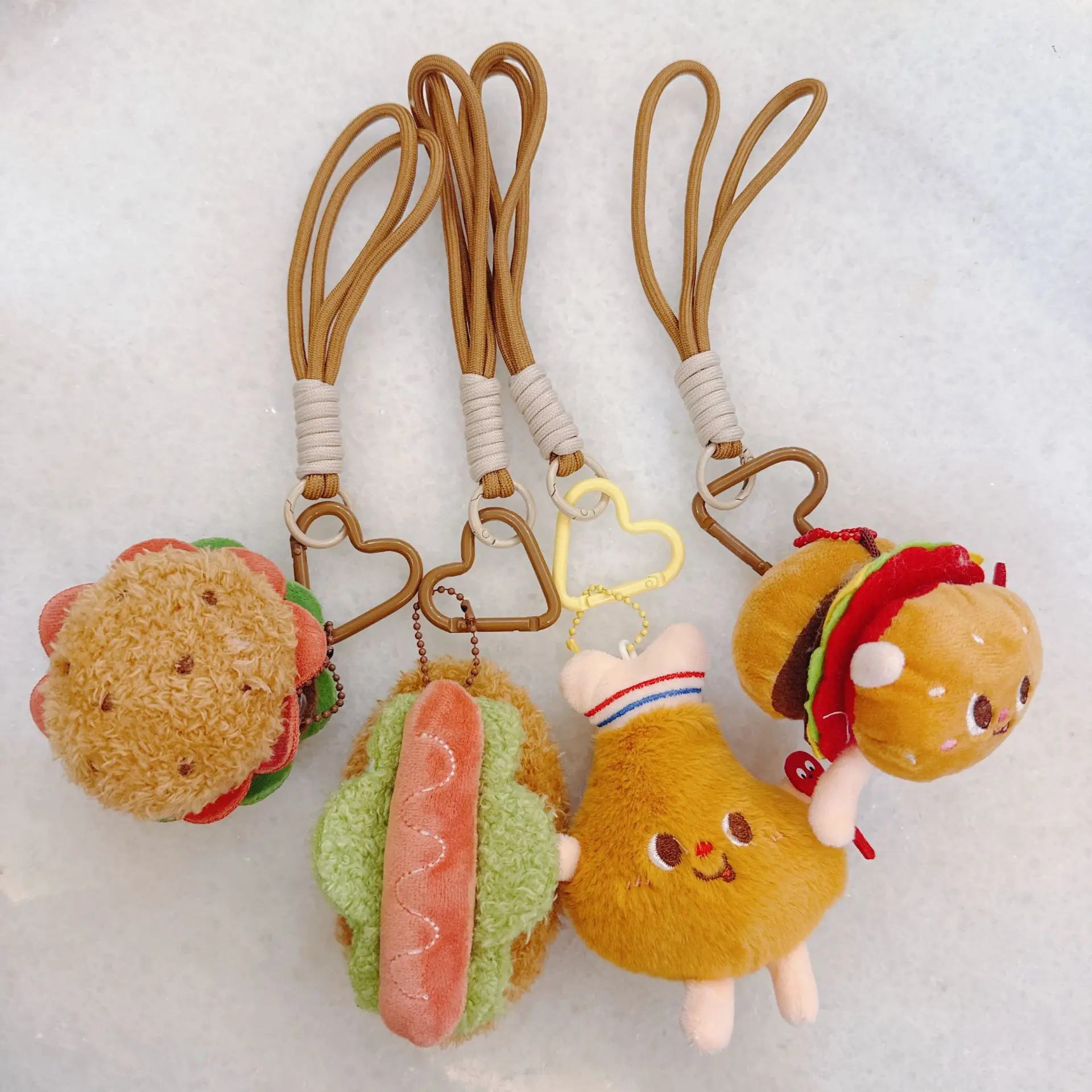 Cute Creative Keychain Fun Burger Hot Dog Cake Chicken Leg Plush Pendant Claw Machine Doll Backpack Decoration Birthday Gift