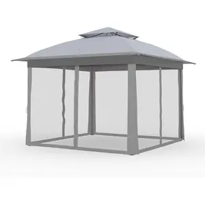 11x11 Pop Up Outdoor Gazebo Canopy – Waterproof, Mosquito Netting, Portable Carry Bag – Backyard, Patio, Garden Shelter – Easy Setup Pavilion, Grey