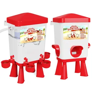 Chicken Feeder, Chicken Waterer with Float Controlled, Automatic Poultry Feeder and Waterer Set, Large Capacity, Chicken Coop Accessories, 3 Gallon, Red