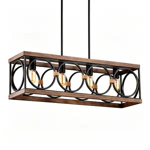 4-Light Farmhouse Rectangle Pendant Light 31.6 Inch Nature Wood Texture Vintage Rustic Chandelier Black Metal Industrial Hanging Light Fixture for Kitchen Entryway Dining Room Living Room Hallway, Home Furniture and Household Product Search