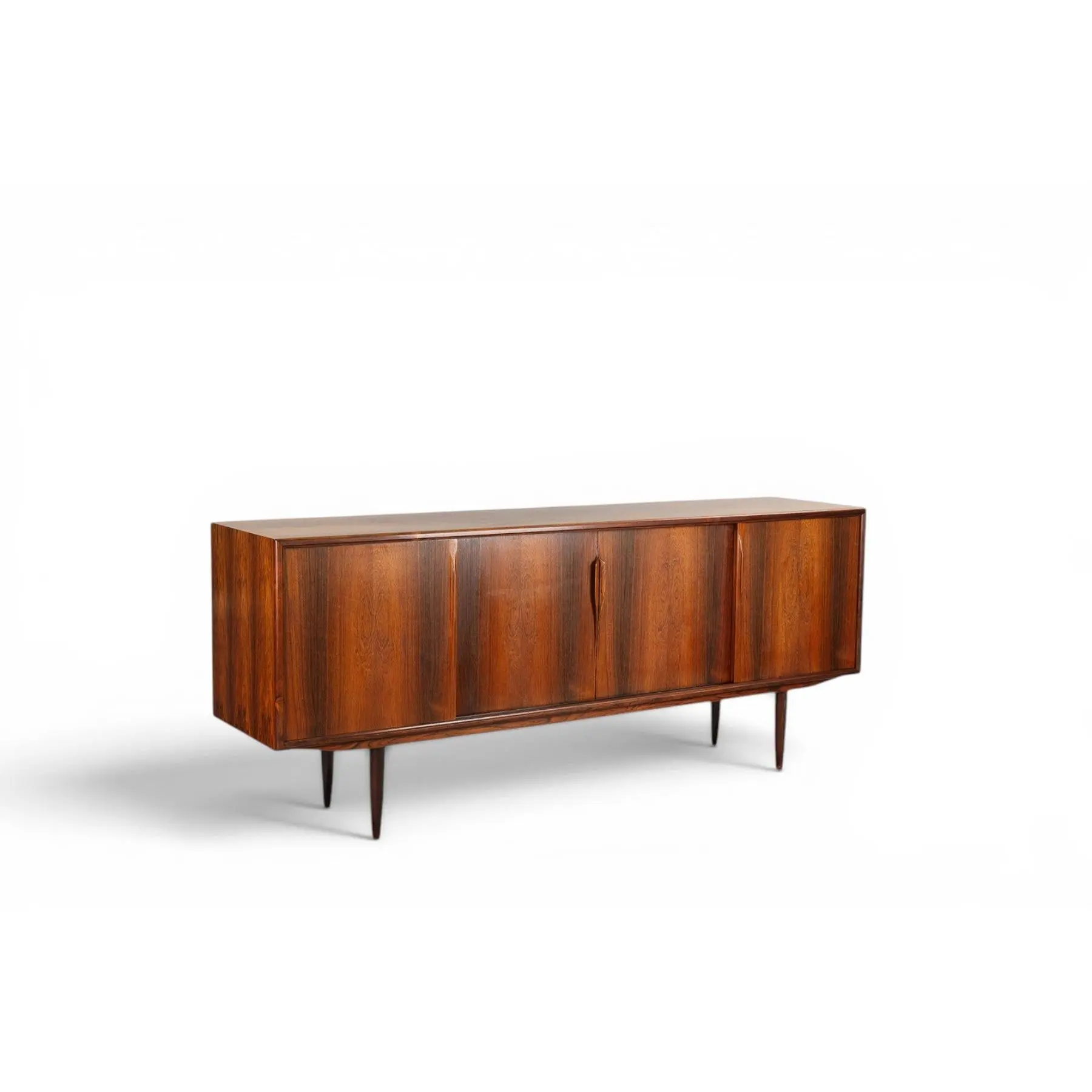 AXEL CHRISTENSEN 1950S ROSEWOOD LOW SIDEBOARD WITH SLIDING DOORS