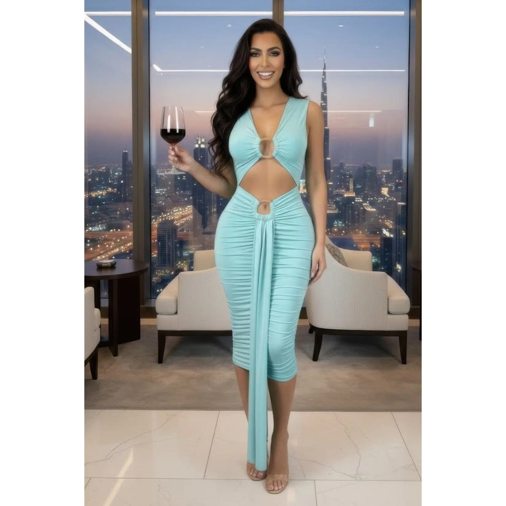 Women's Sleeveless Jersey Formal Wear Dress - Body-con Midi, Spandex Fabric, Figure-Hugging Stretch Style for Cocktail Parties, Smooth, Comfortable, Fitted, Midi Dress, Mid-Length, Figure-Hugger, Bodycon, Stretch Fabric, Polyester Spandex, High Stretch