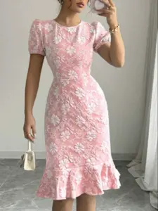 Summer Short Sleeve New Slim Fit Fitted Bodycon Fashion Casual Versatile Print Dress, Stylish Womenswear Clothing for Everyday Wear