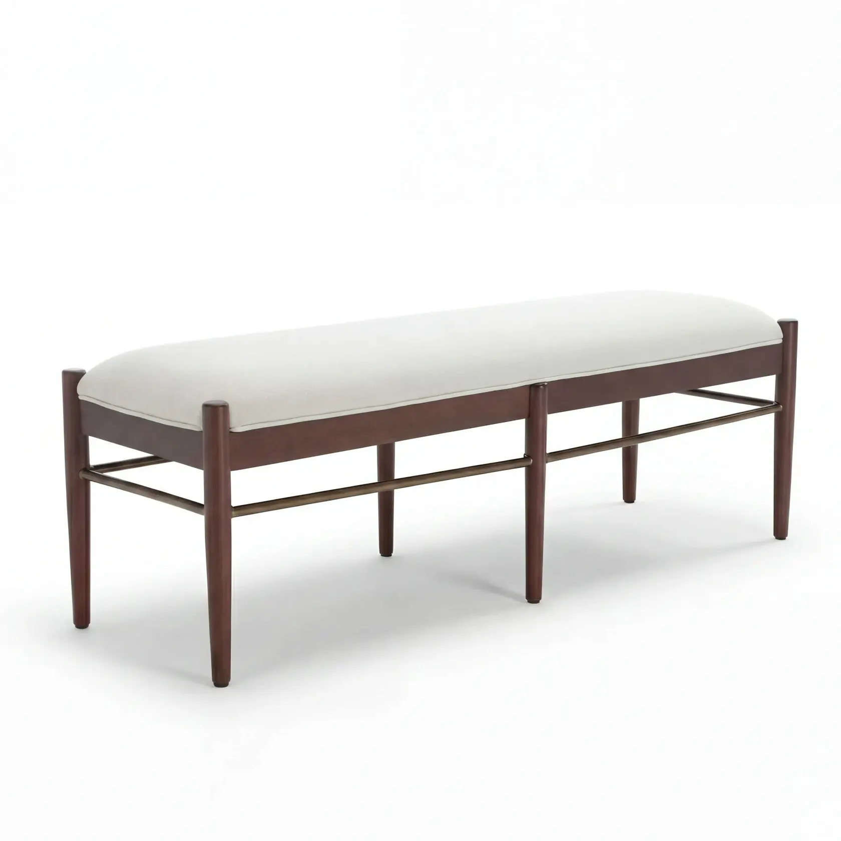 Modern Upholstered Bench – Linen Bench with Solid Rubberwood Legs