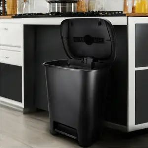 20.4 Gallon Step-On Trash Can, Plastic Extra Large Kitchen Trash Can, Black