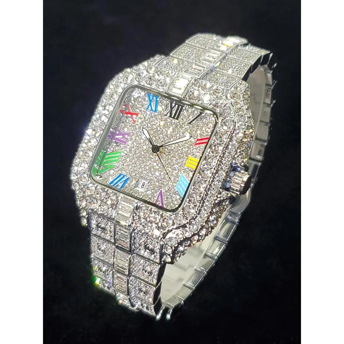 Men's Elegant Rhinestone Decorated Square Quartz Watch, Exquisite Trendy Wristwatch, Fashionable Watch for Men As Gift with Box, Elegant Square Dial, Stylish Watch