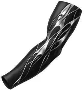 Baseball Sports Compression Arm Sleeve Black Silver Tribal Flame Design