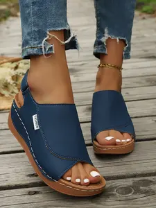 Western Style Wedge Heel Sandals, Women's Platform Slingback Shoes for Vacation & Daily