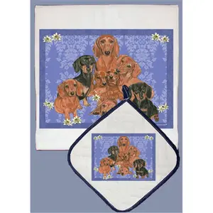 Pipsqueak Productions  Dish Towel and Pot Holder Set - Dachshund Family