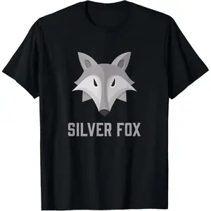 Silver Fox T-Shirt |   Modern Silver Fox Head Print Black Crewneck
