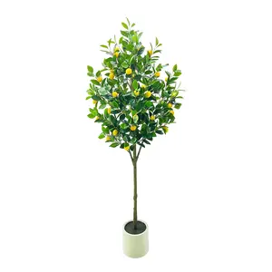 Artificial Lemon Tree 5ft Tall Faux Plant with White Pot, Faux Potted Lemons Citrus Tree for Home Office Decor Indoor Gift Large Fake Potted with Realistic Trunk Lifelike Yellow Fruits