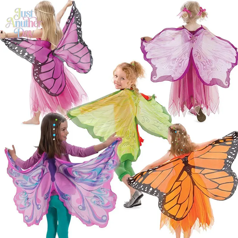 Kids Butterfly Wings Costume, Fairy Elf Angel Wing Cape for Girls, Halloween Cosplay, Stage Performance, Party Dress-Up & Pretend Play Accessory