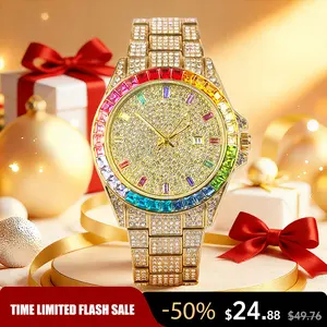 Men's Multifunctional wristwatch Luxury Rhinestone Embellished  QuartzWatch Rainbow Crystal Chronograph  with Gift Box Included Fashion Timeless ClassicWatch Flash Sale -Fashionable