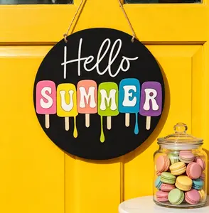 2026 Summer 3D Hello Summer Popsicle Door Sign | Colorful Rustic Wooden Front Door Hanging, Cute Porch Decor for Home, Pool Party & Ice Cream Shop