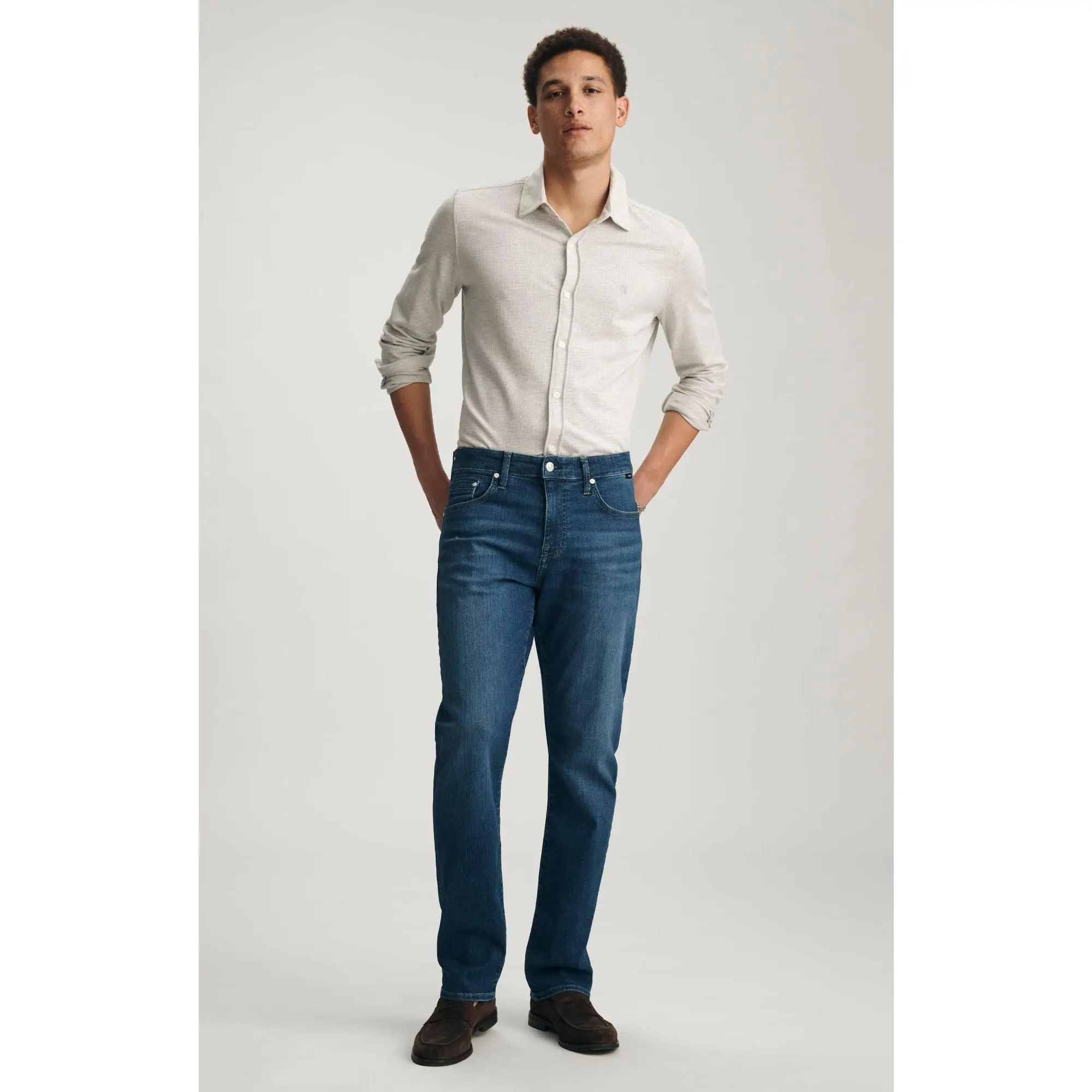 Men's Relaxed Straight Leg Dark Brushed Organic Vintage Jeans, Menswear Bottoms