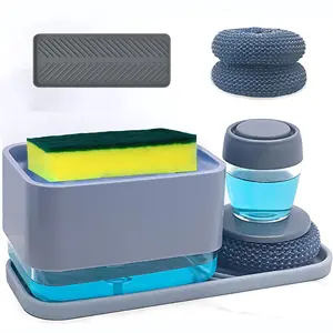 Kitchen Sink Caddy Dish Soap Dispenser With Sponge Holder - 4-in-1 Washing Up Li
