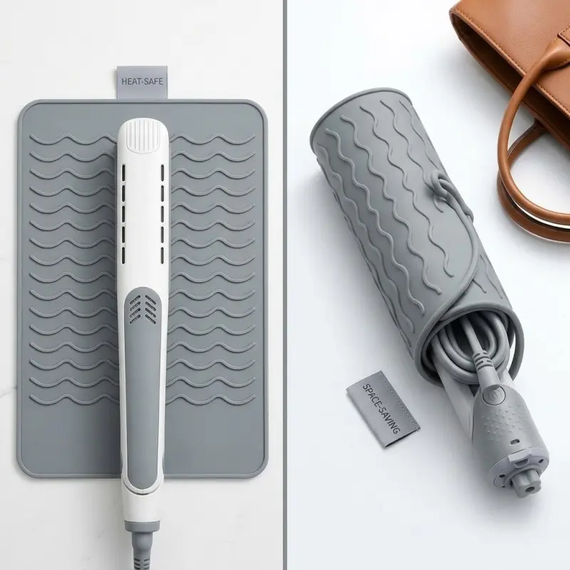 Heat Resistant Curling Iron Mat Pad - Rectangular Non-Slip Hair Styling Accessory for Hot Tools, Ideal for Salon, Home Bathroom Gift