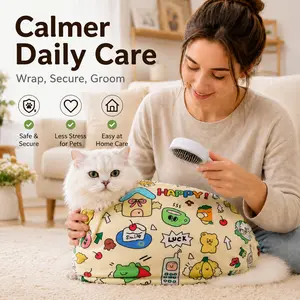 Cat Grooming Wrap for Nail Clipping, Soft Self-AdhesiveCat Swaddle Wrap, Cat Restraint Blanket for Ear Cleaning,Paw Care & Grooming, 27.6 x 27.6 in