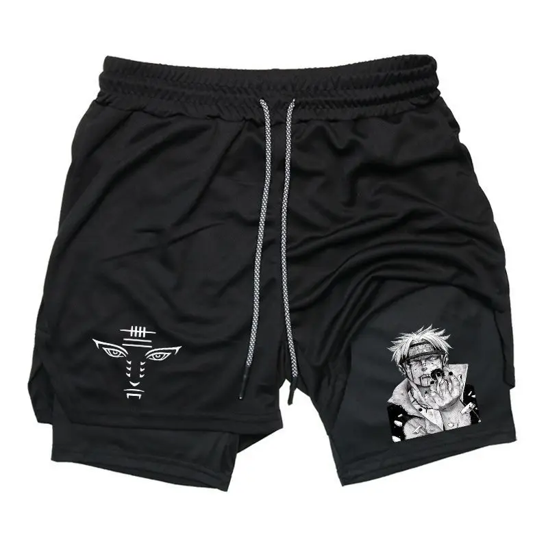 Pain Nagato Naruto Rain Village Vintage Gym Running Shorts for Men 2 in 1 Quick Dry Workout Athletic Shorts  2 in 1 Shorts Graphic Letter Print Drawstring Workout Running Gym Shorts outdoorfun