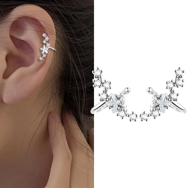 A Girl 1Pcs Stars Five-Pointed Star Zircon Earring Flowers Inlaid No Ear Hole Ear Clip on Earring for Girl Women Gift