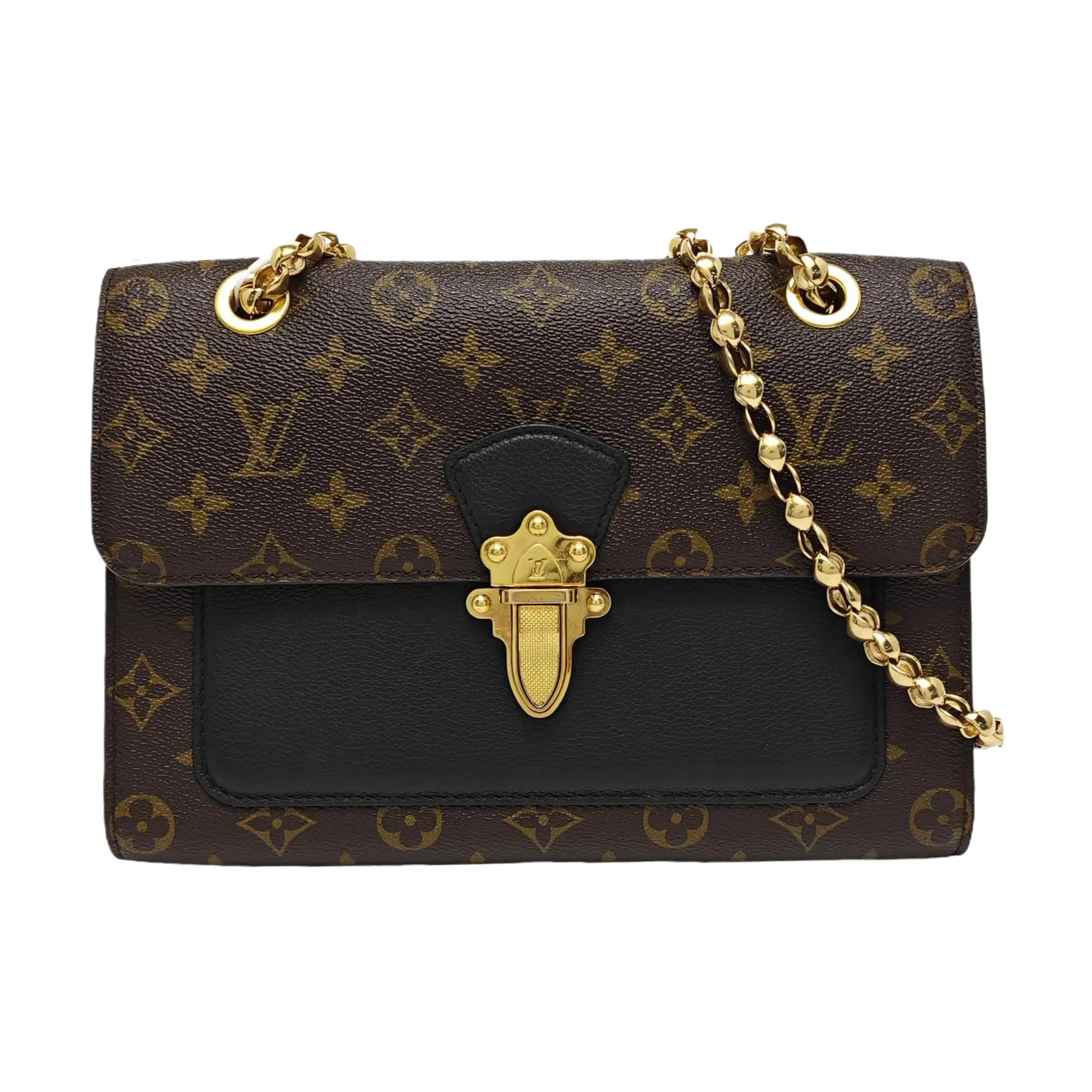 Pre-owned Louis Vuitton leather Shoulder Bags Victoire Monogram Canvas & Black Chain Shoulder Bag with Gold Tone Hardware