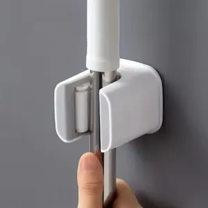 Wall-Mounted Mop & Broom Holder, Broom Mop Hook, No-Drill Strong Adhesive Storage Rack, Adhesive Organizer, Bathroom Organizing Accessories, Multi-Purpose Cleaning Accessory for Bathroom Kitchen Garden