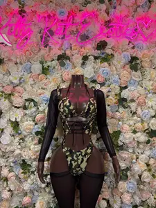 Camo Print Bottlegirl Bodysuit  - One Piece Bartender Outfit