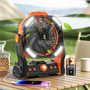 Multifunction Portable Fan - 20000mAh Rechargeable Cooling Fan, Dual Motor Powerful Wind, 4 Modes Warm & Cool LED Light, USB Charging Capability, Hook-Included, Phone Charger, for Camping & Power Outage Emergencies