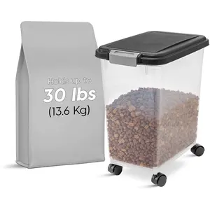 IRIS USA Airtight Pet Food Storage Bin with Snap Lock Lid and Wheels, Black IRIS USA Airtight Pet Food Storage Bin with Snap Lock Lid and Wheels, Black