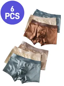 Men's Satin Briefs Set of 6, Breathable Boxer Briefs, Comfortable Daily Wear, Casual Underwear for All Seasons, Slim-Fitting Plain Design