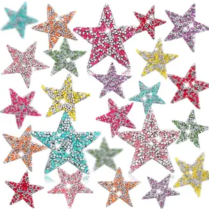 24 Pieces Star Patches Iron on Rhinestone Adhesive Sequin Glitter Star Patches Appliques for Clothing Jeans Repair Decoration(2.36 Inch) - Home Improvement.